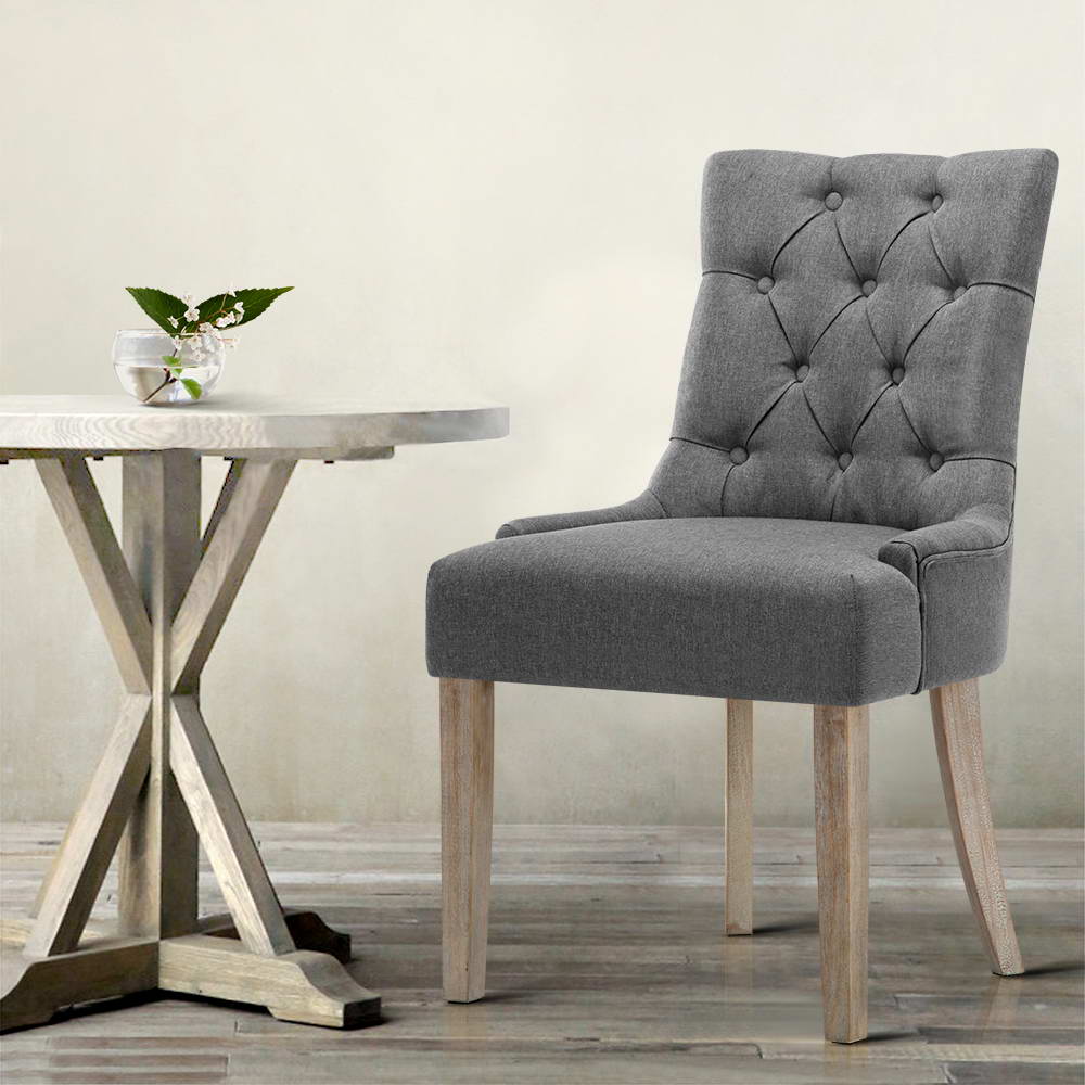 Bristol Set of 2 Dining Chairs Linen French Provincial - Grey