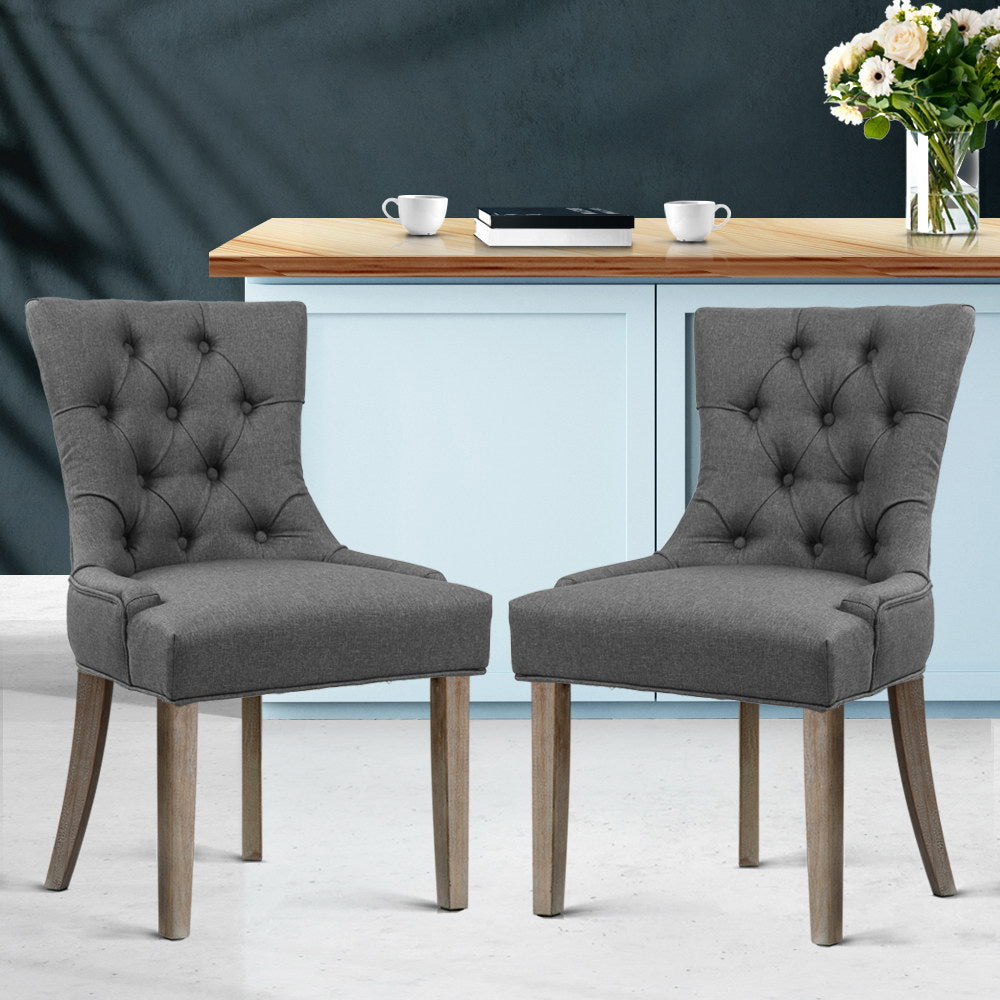 Bristol Set of 2 Dining Chairs Linen French Provincial - Grey