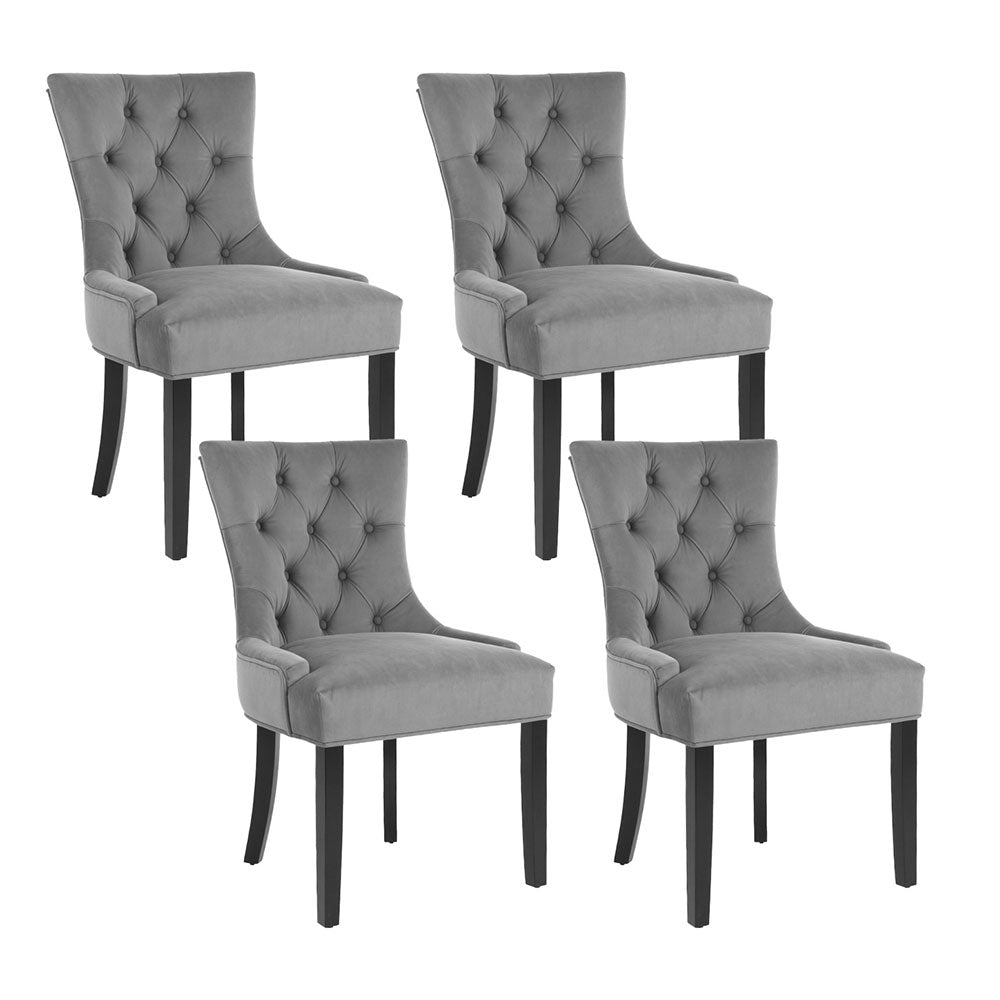Layne Set of 4 Dining Chairs Velvet French Provincial - Grey