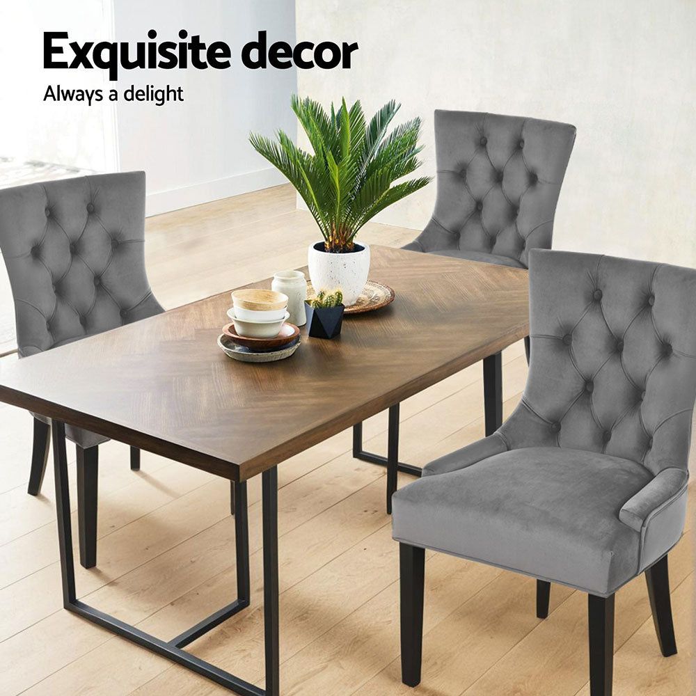 Layne Set of 4 Dining Chairs Velvet French Provincial - Grey