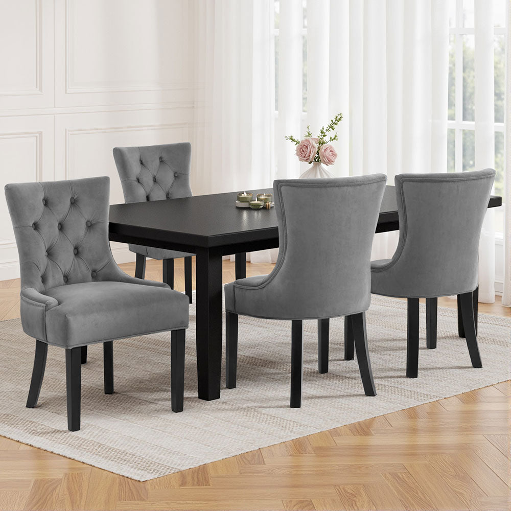 Layne Set of 4 Dining Chairs Velvet French Provincial - Grey