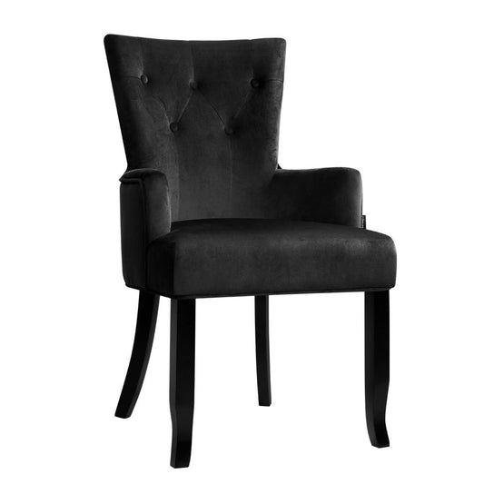 Arden Dining Chair Velvet French Provincial Armchair - Black