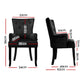 Set of 2 Arden Dining Chair Velvet French Provincial Armchair - Black