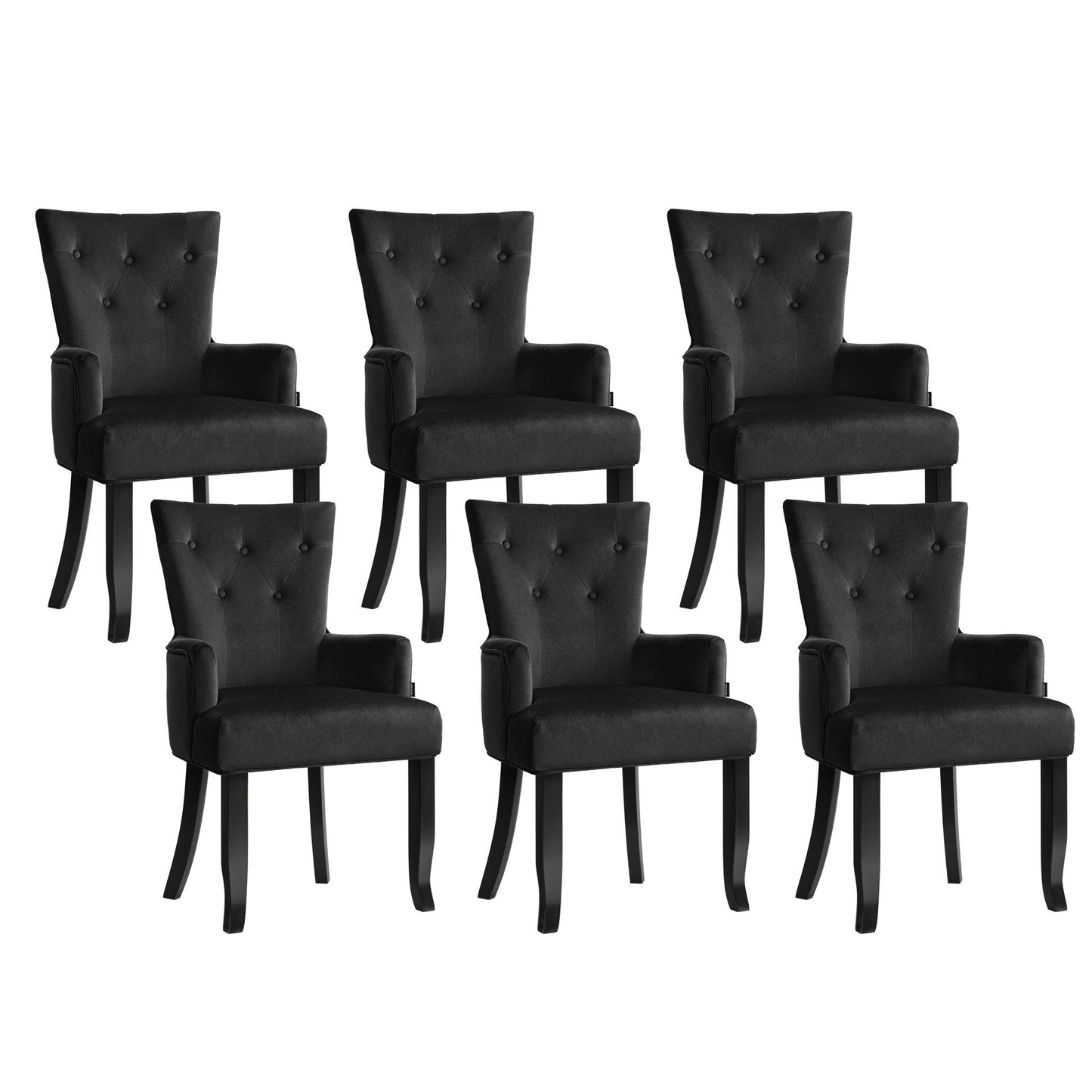 Arden Set of 6 Dining Chair Velvet French Provincial Armchair - Black