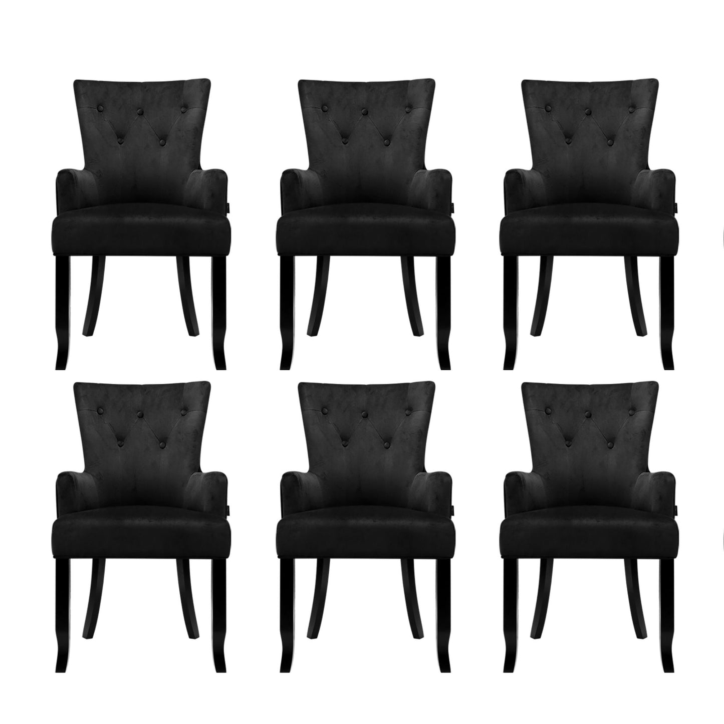 Arden Set of 6 Dining Chair Velvet French Provincial Armchair - Black