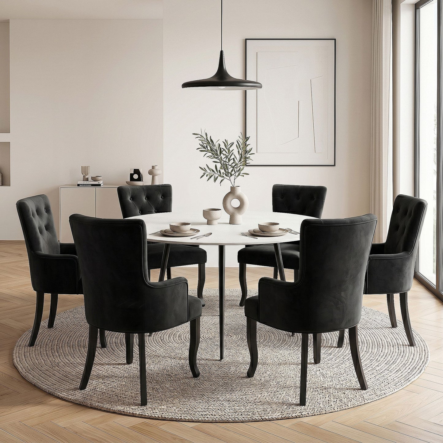 Arden Set of 6 Dining Chair Velvet French Provincial Armchair - Black