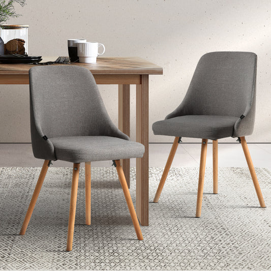 Colbie Set of 2 Replica Dining Chairs Beech Wooden Timber Kitchen Fabric - Grey
