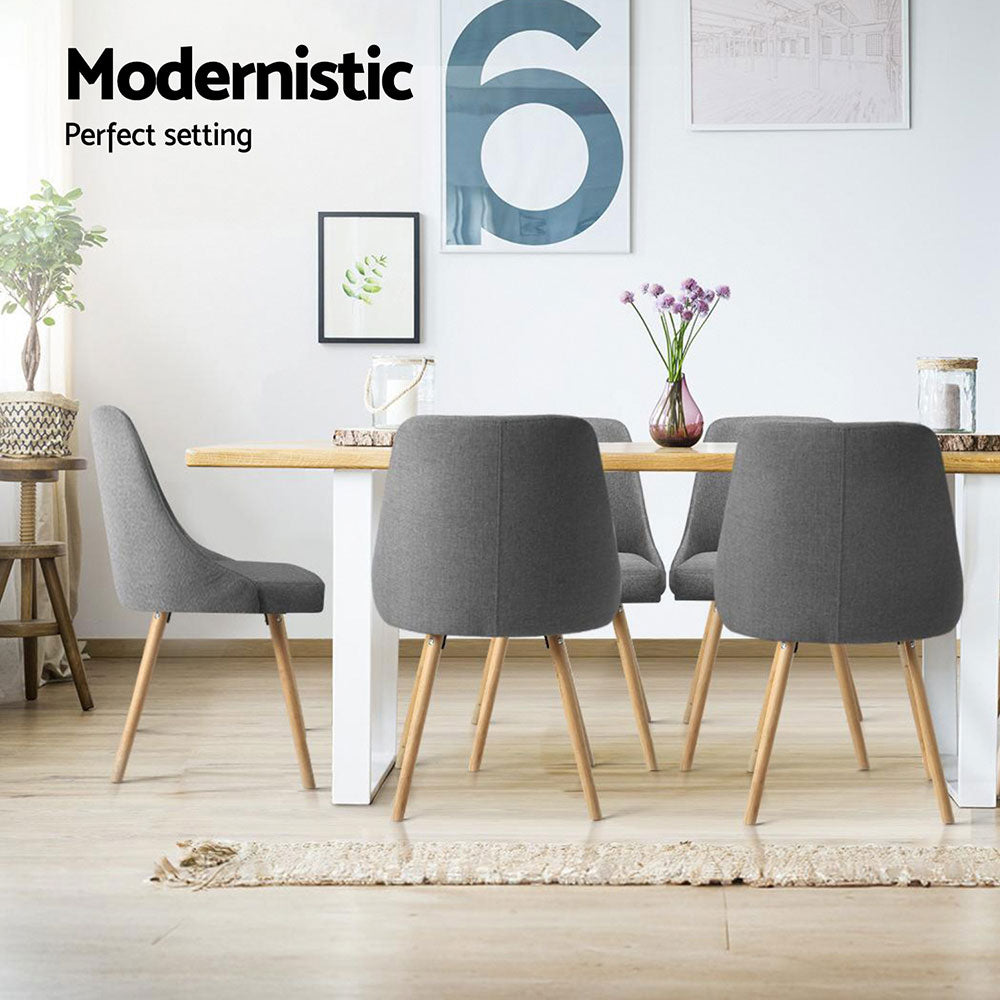 Colbie Set of 4 Replica Dining Chairs Fabric Wooden - Grey