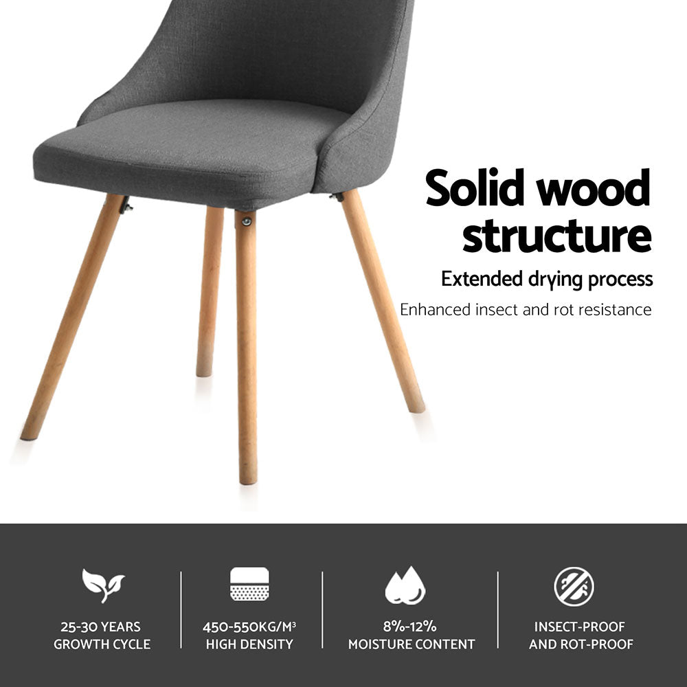 Colbie Set of 4 Replica Dining Chairs Fabric Wooden - Grey