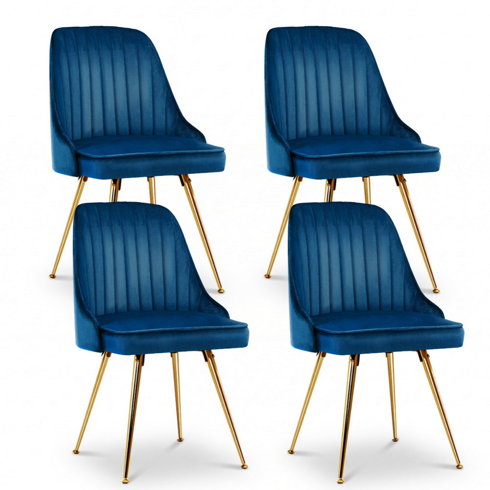 Kody Set of 4 Dining Chairs Velvet Channel Tufted - Blue