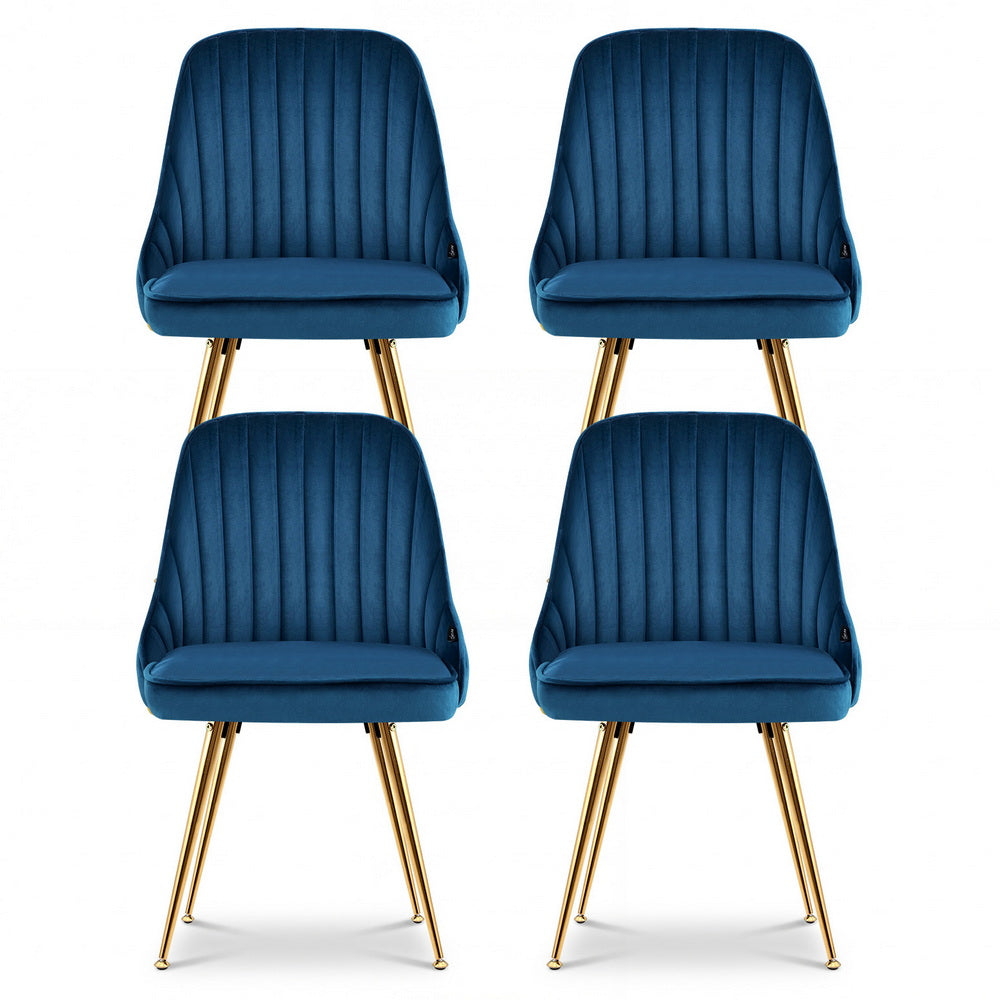 Kody Set of 4 Dining Chairs Velvet Channel Tufted - Blue