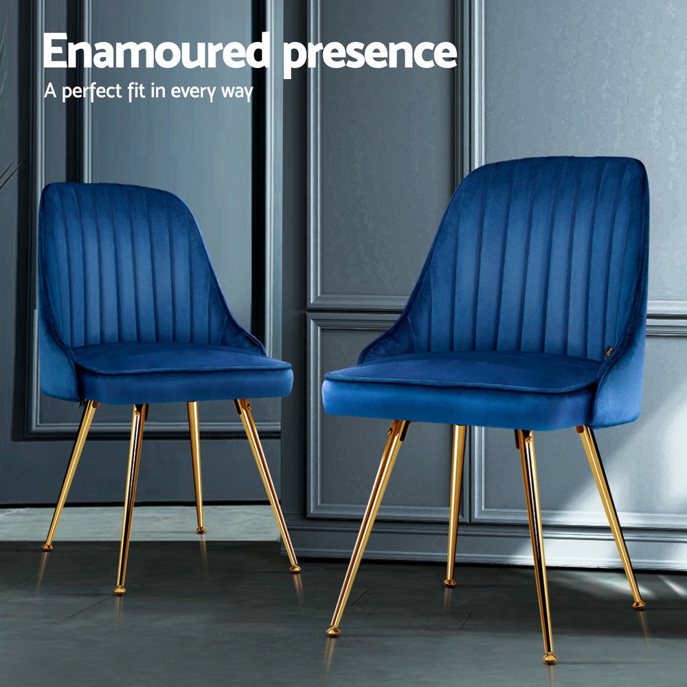Kody Set of 4 Dining Chairs Velvet Channel Tufted - Blue