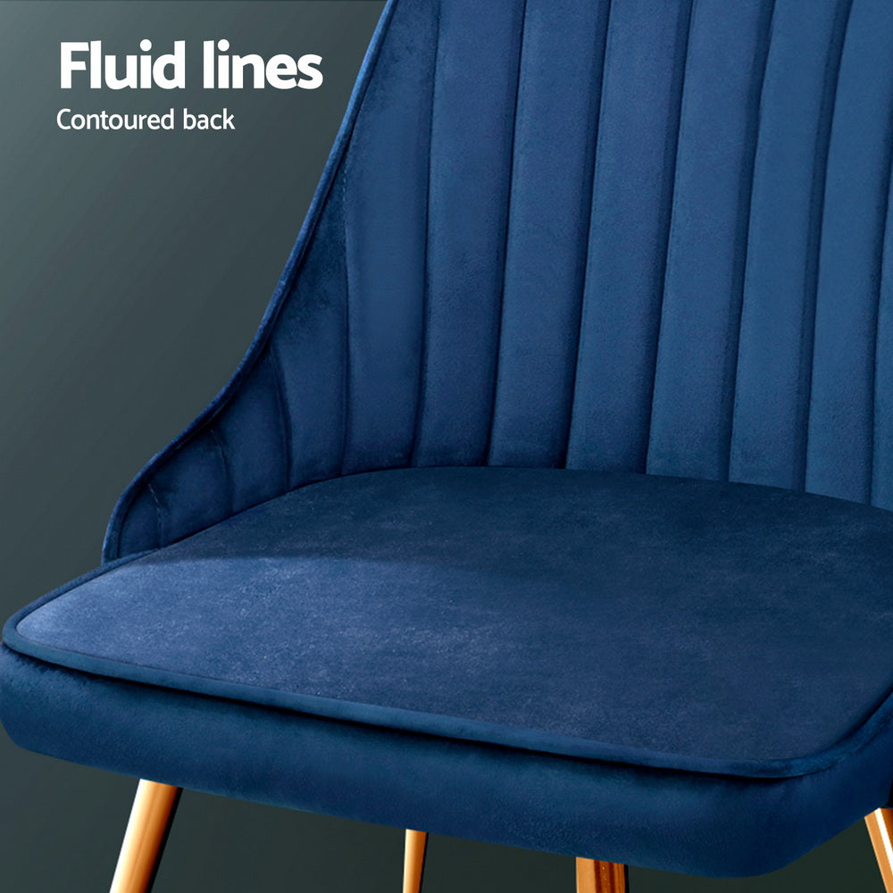 Kody Set of 4 Dining Chairs Velvet Channel Tufted - Blue