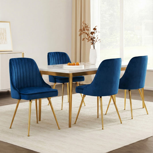 Kody Set of 4 Dining Chairs Velvet Channel Tufted - Blue