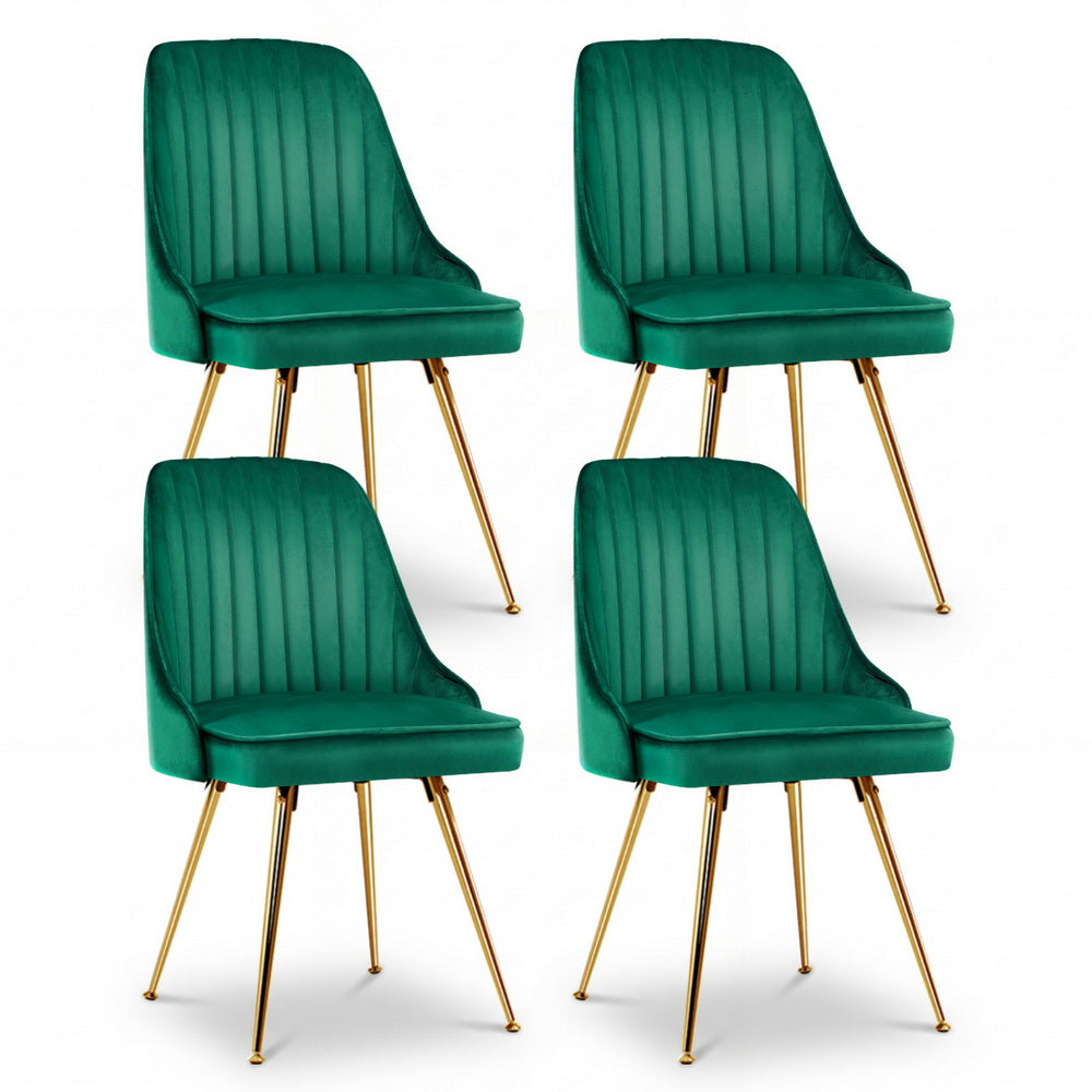 Kody Set of 4 Dining Chairs Velvet Channel Tufted - Green