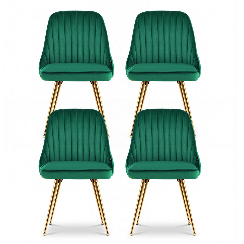 Kody Set of 4 Dining Chairs Velvet Channel Tufted - Green