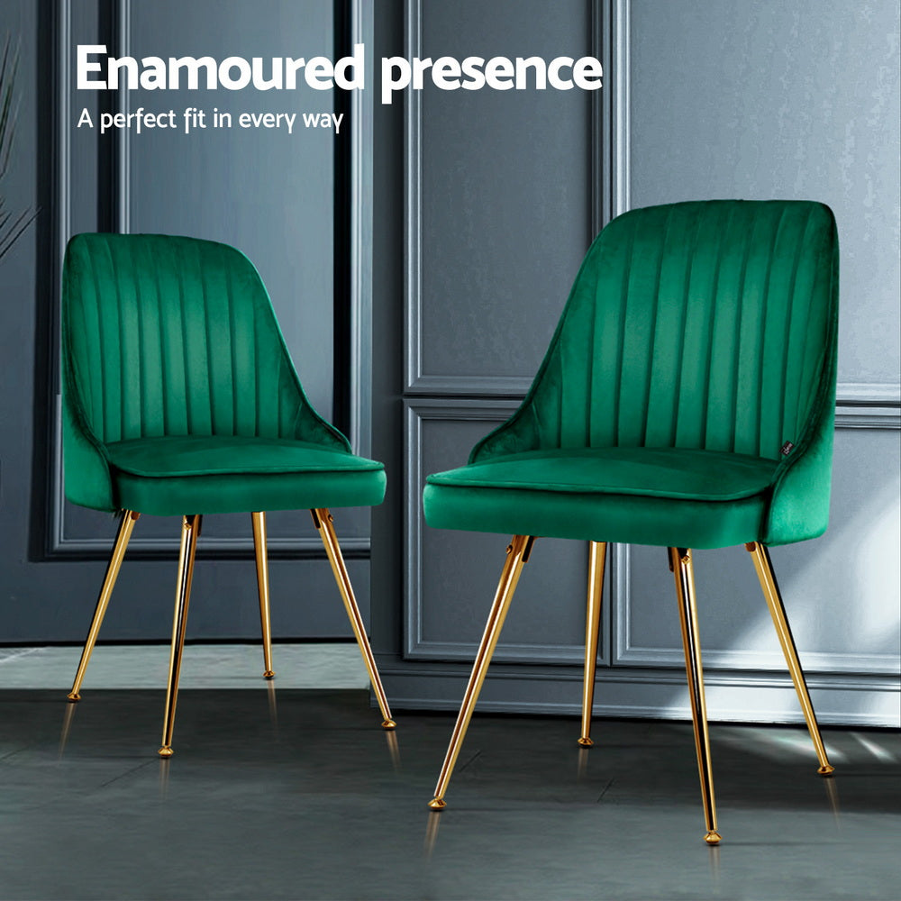 Kody Set of 4 Dining Chairs Velvet Channel Tufted - Green