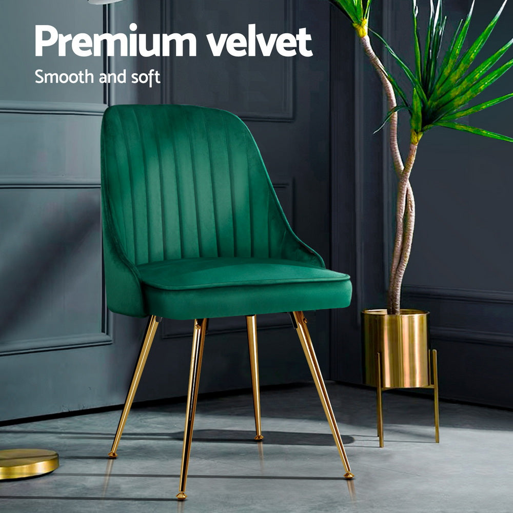 Kody Set of 4 Dining Chairs Velvet Channel Tufted - Green