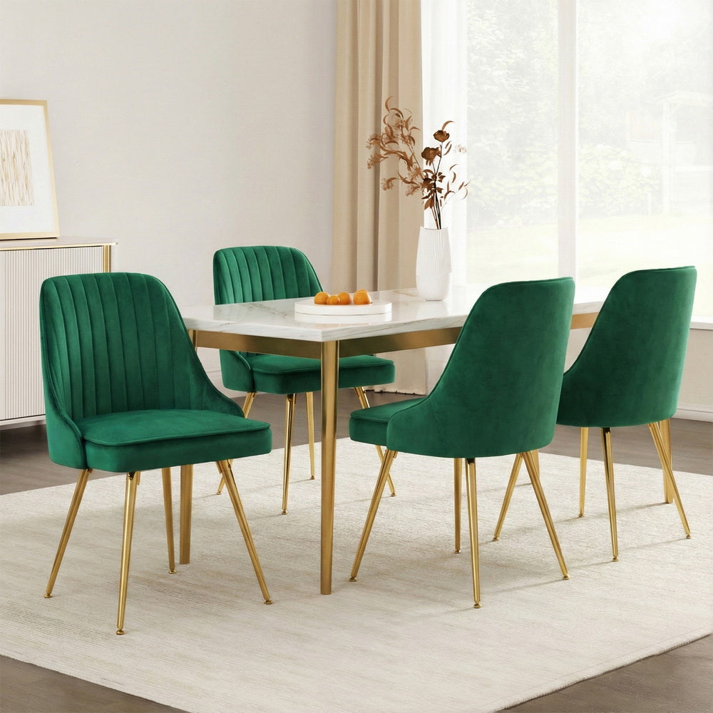 Kody Set of 4 Dining Chairs Velvet Channel Tufted - Green