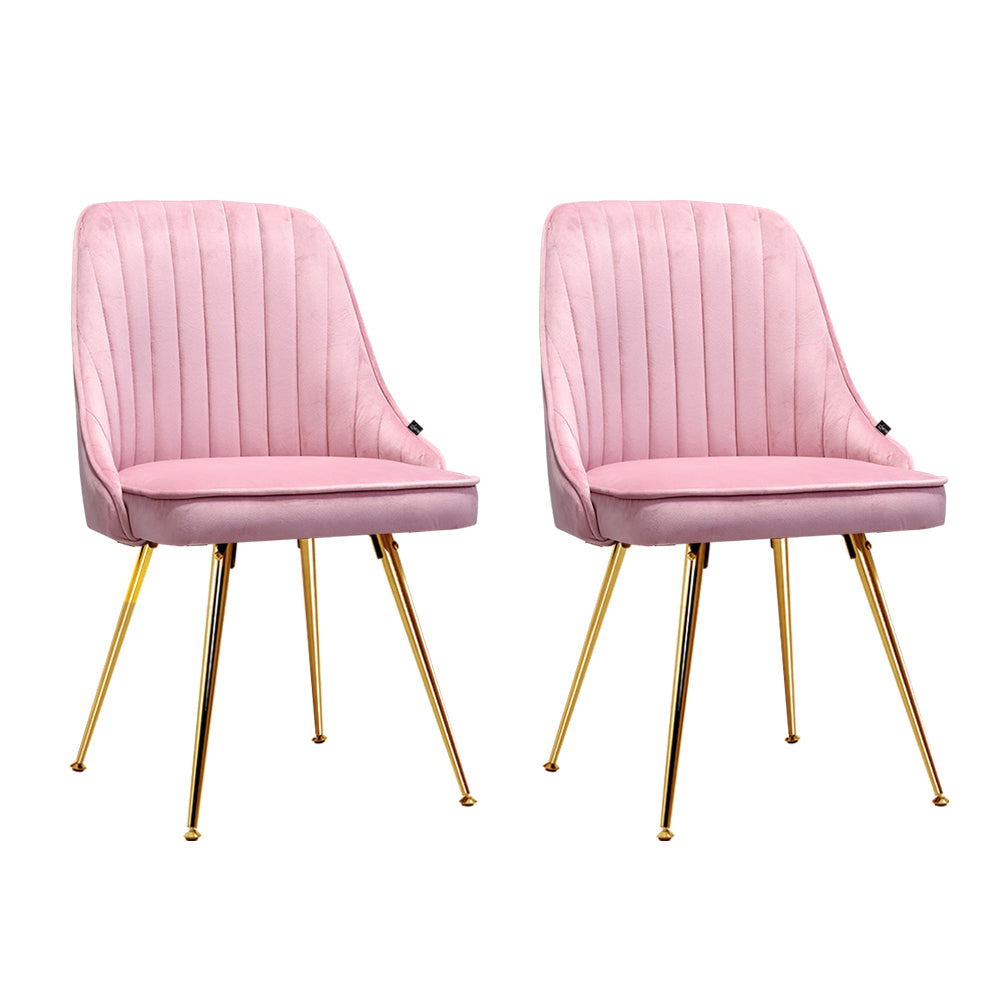 Kody Set of 2 Dining Chairs Velvet Channel Tufted - Pink