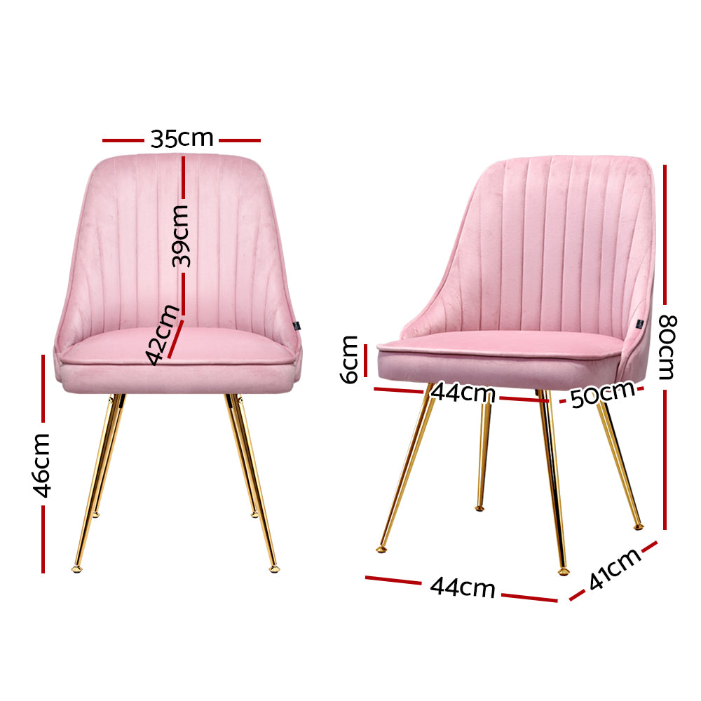 Kody Set of 2 Dining Chairs Retro Cafe Kitchen Modern Iron Legs Velvet - Pink