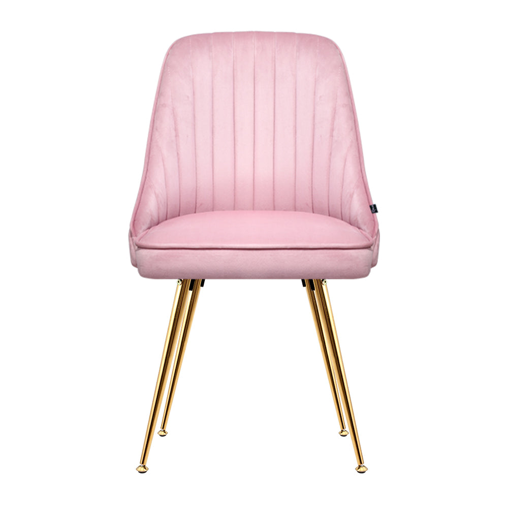 Kody Set of 2 Dining Chairs Velvet Channel Tufted - Pink