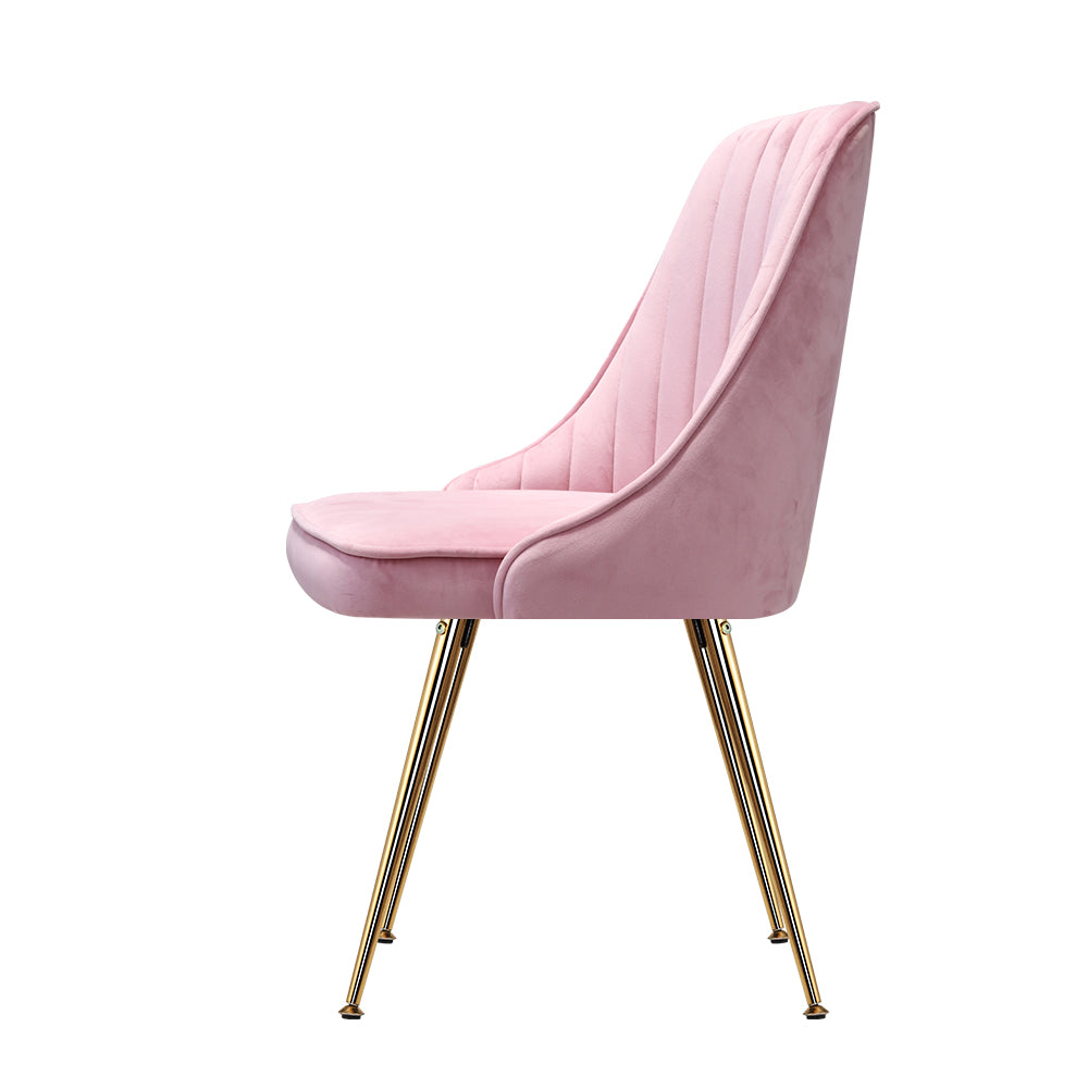 Kody Set of 2 Dining Chairs Retro Cafe Kitchen Modern Iron Legs Velvet - Pink