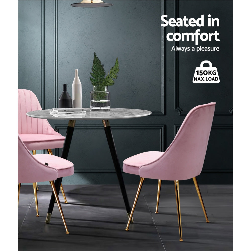 Kody Set of 2 Dining Chairs Retro Cafe Kitchen Modern Iron Legs Velvet - Pink