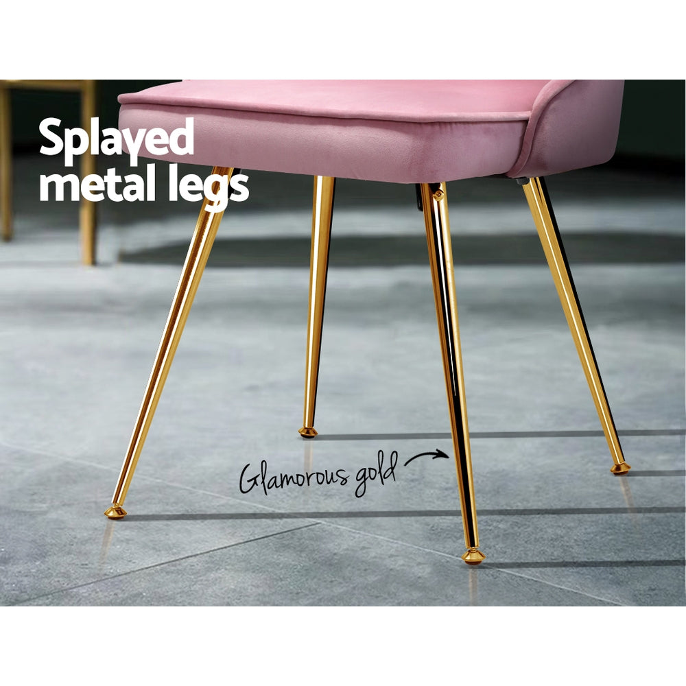 Kody Set of 2 Dining Chairs Retro Cafe Kitchen Modern Iron Legs Velvet - Pink