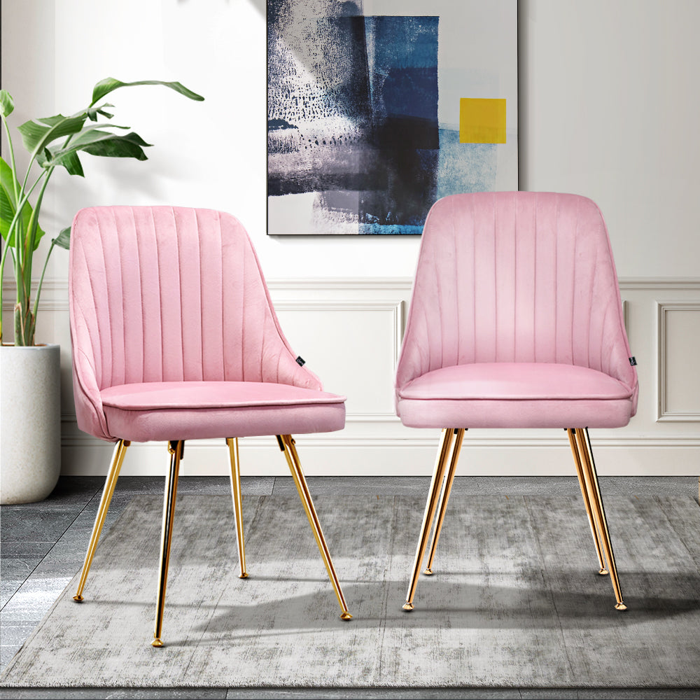 Kody Set of 2 Dining Chairs Retro Cafe Kitchen Modern Iron Legs Velvet - Pink