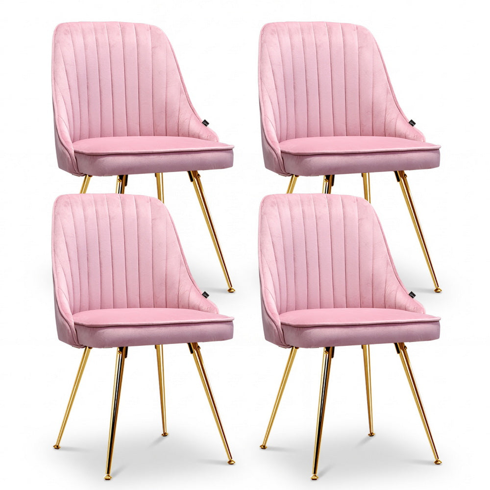 Brynlee Set of 4 Dining Chairs Velvet Channel Tufted - Pink