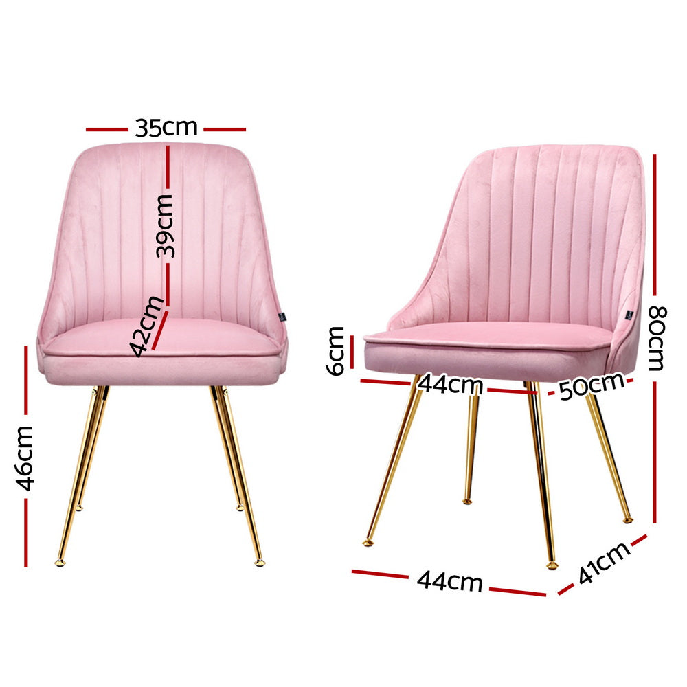 Brynlee Set of 4 Dining Chairs Velvet Channel Tufted - Pink