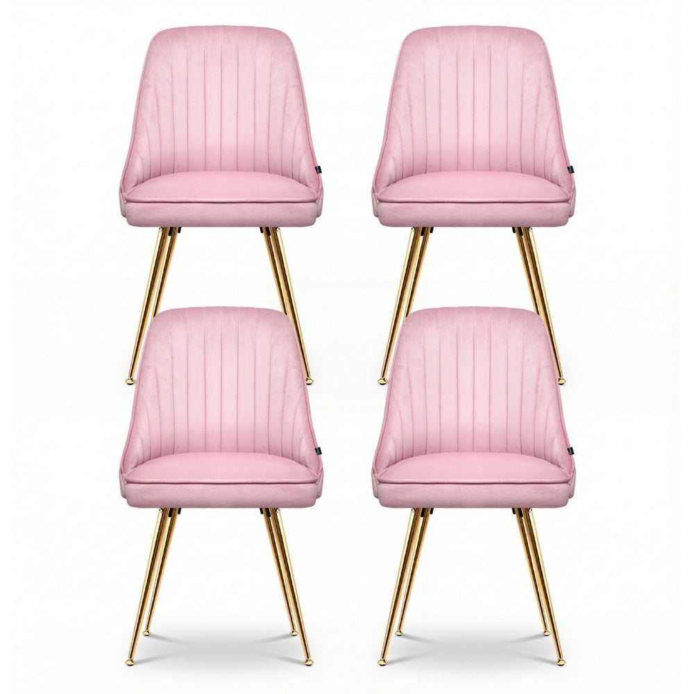 Brynlee Set of 4 Dining Chairs Velvet Channel Tufted - Pink