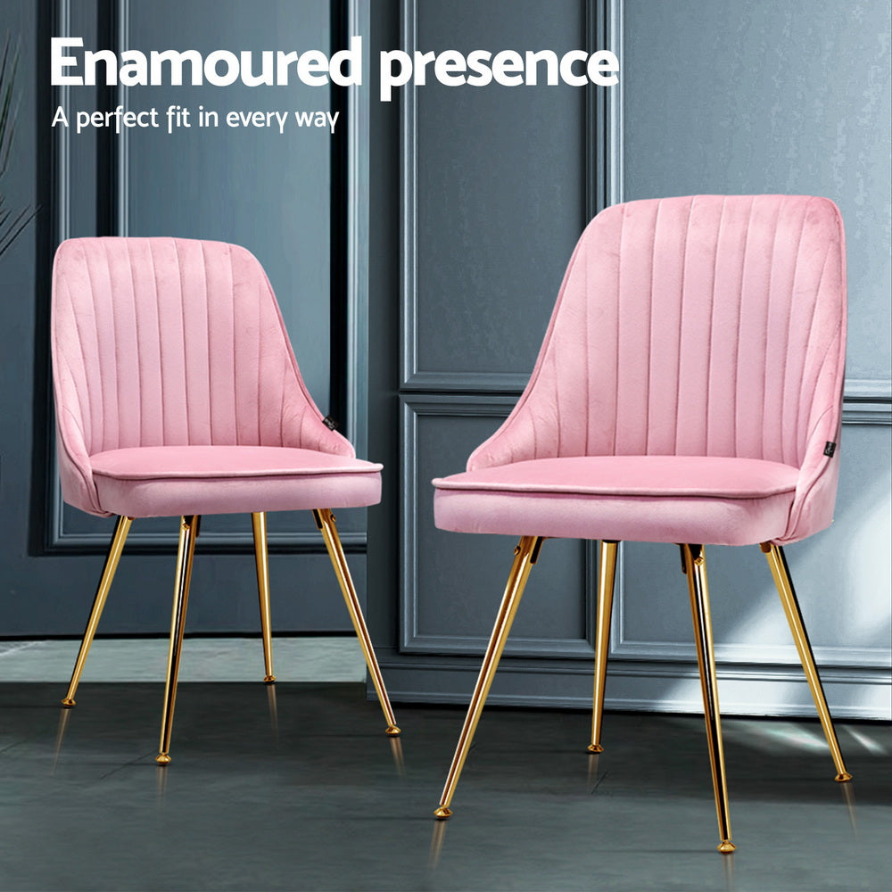 Brynlee Set of 4 Dining Chairs Velvet Channel Tufted - Pink
