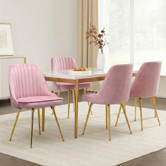 Brynlee Set of 4 Dining Chairs Velvet Channel Tufted - Pink