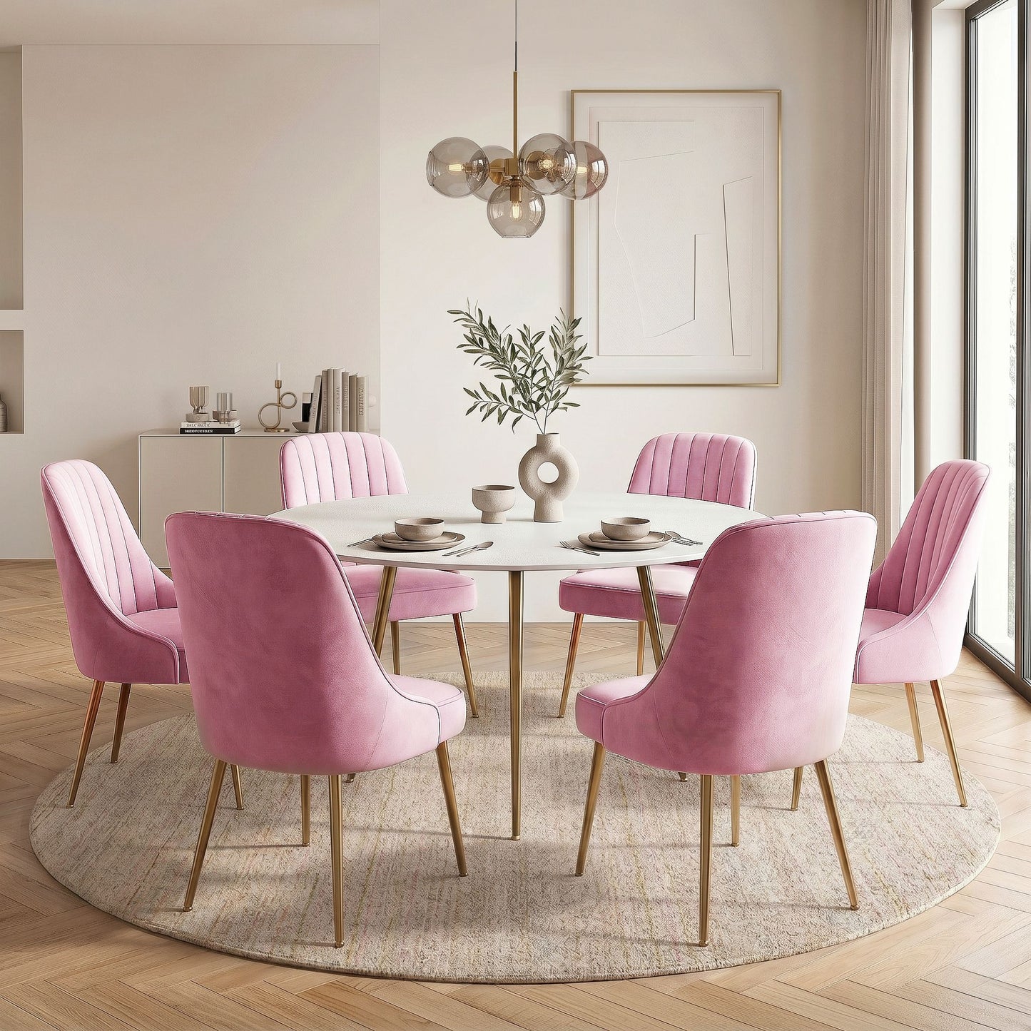 Kody Set of 6 Velvet Channel Tufted - Pink