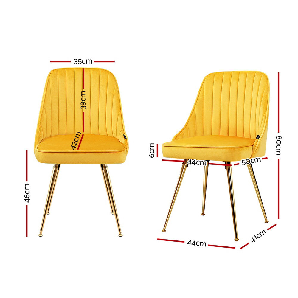 Brynlee Set of 2 Dining Chairs Velvet Channel Tufted - Yellow