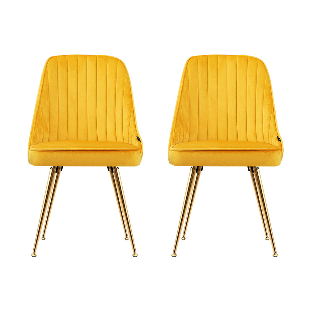 Brynlee Set of 2 Dining Chairs Velvet Channel Tufted - Yellow