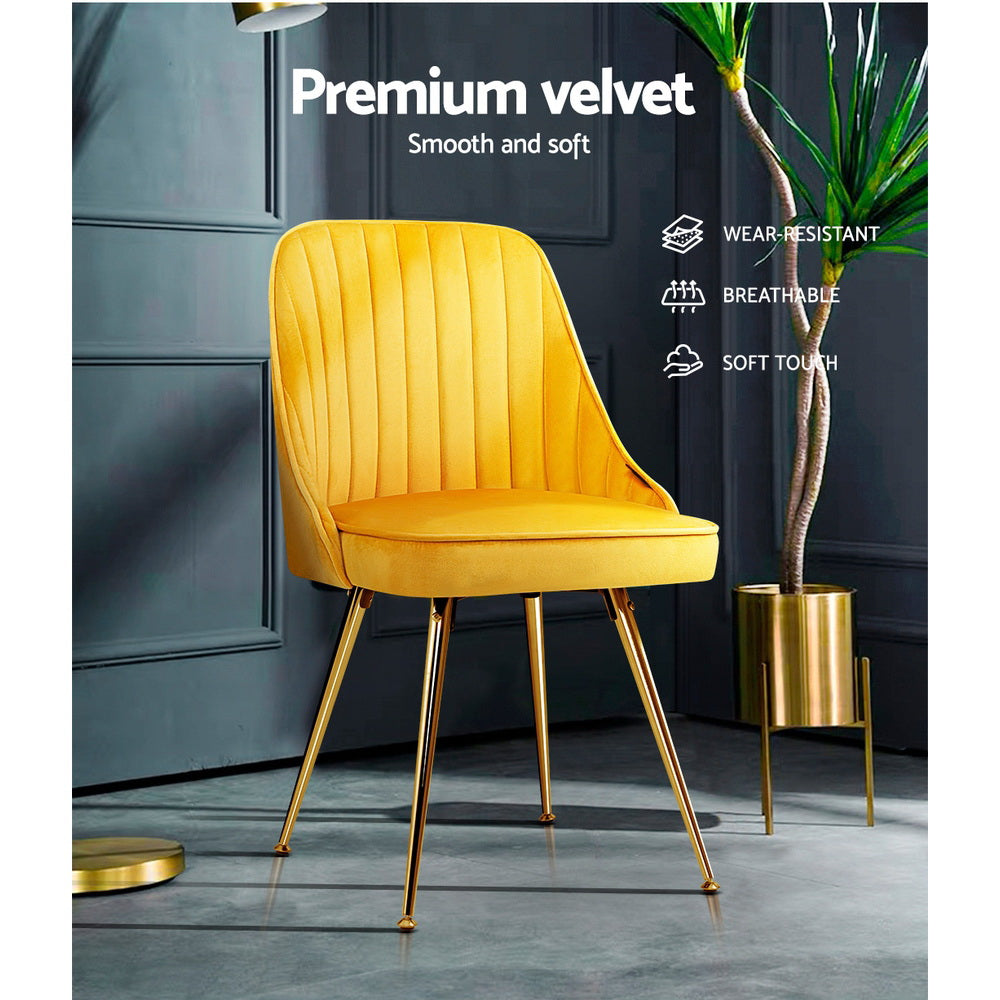 Brynlee Set of 2 Dining Chairs Velvet Channel Tufted - Yellow
