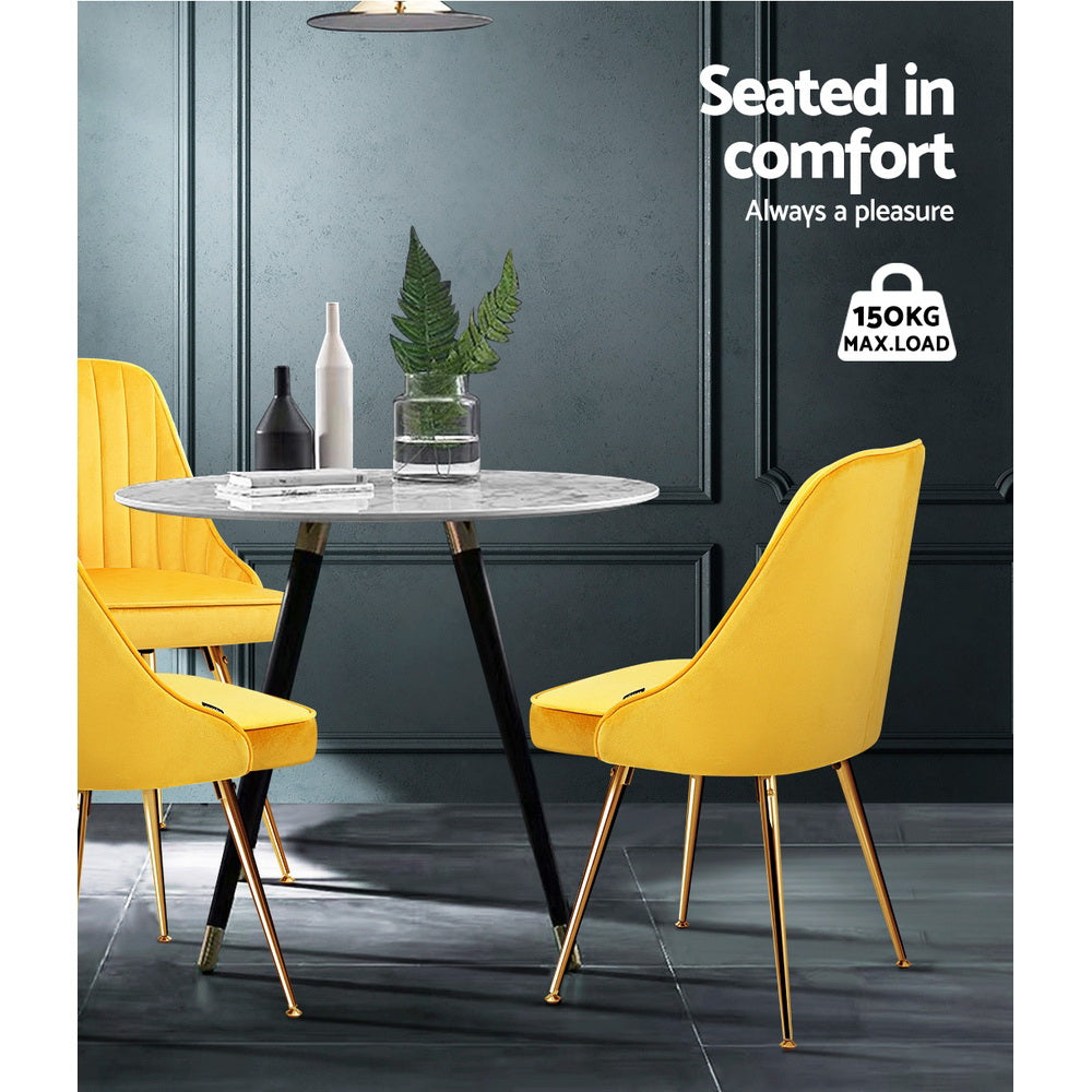 Brynlee Set of 2 Dining Chairs Velvet Channel Tufted - Yellow