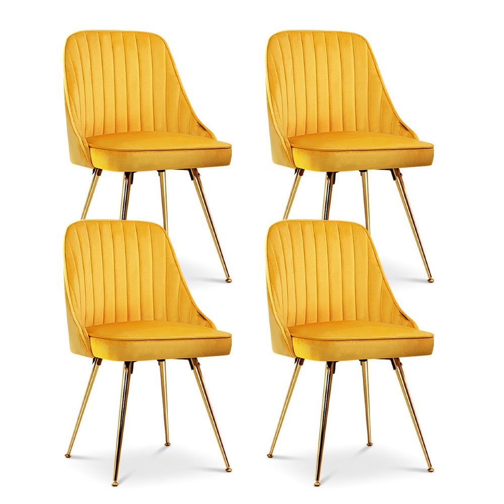 Kody Set of 4 Dining Chairs Velvet Channel Tufted - Yellow