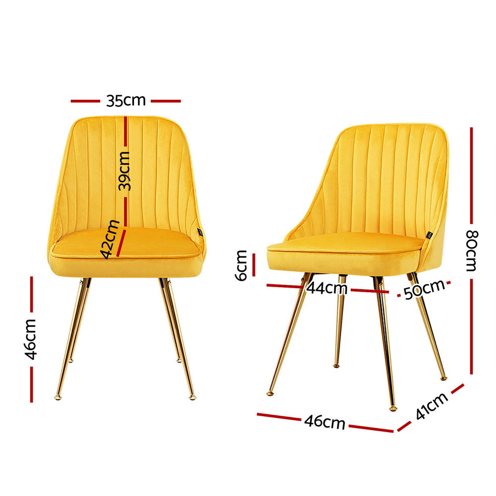 Kody Set of 4 Dining Chairs Velvet Channel Tufted - Yellow