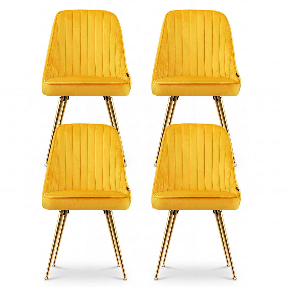 Kody Set of 4 Dining Chairs Velvet Channel Tufted - Yellow