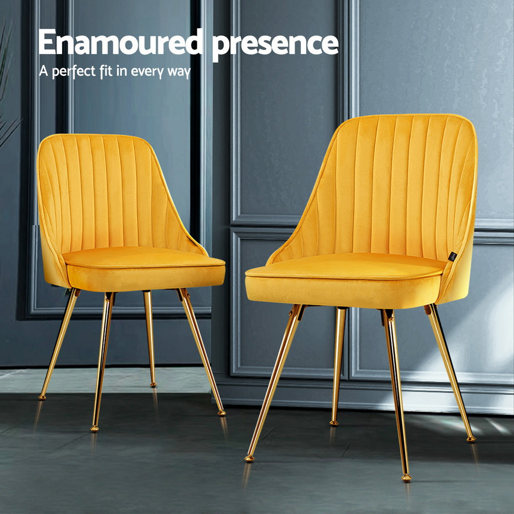 Kody Set of 4 Dining Chairs Velvet Channel Tufted - Yellow
