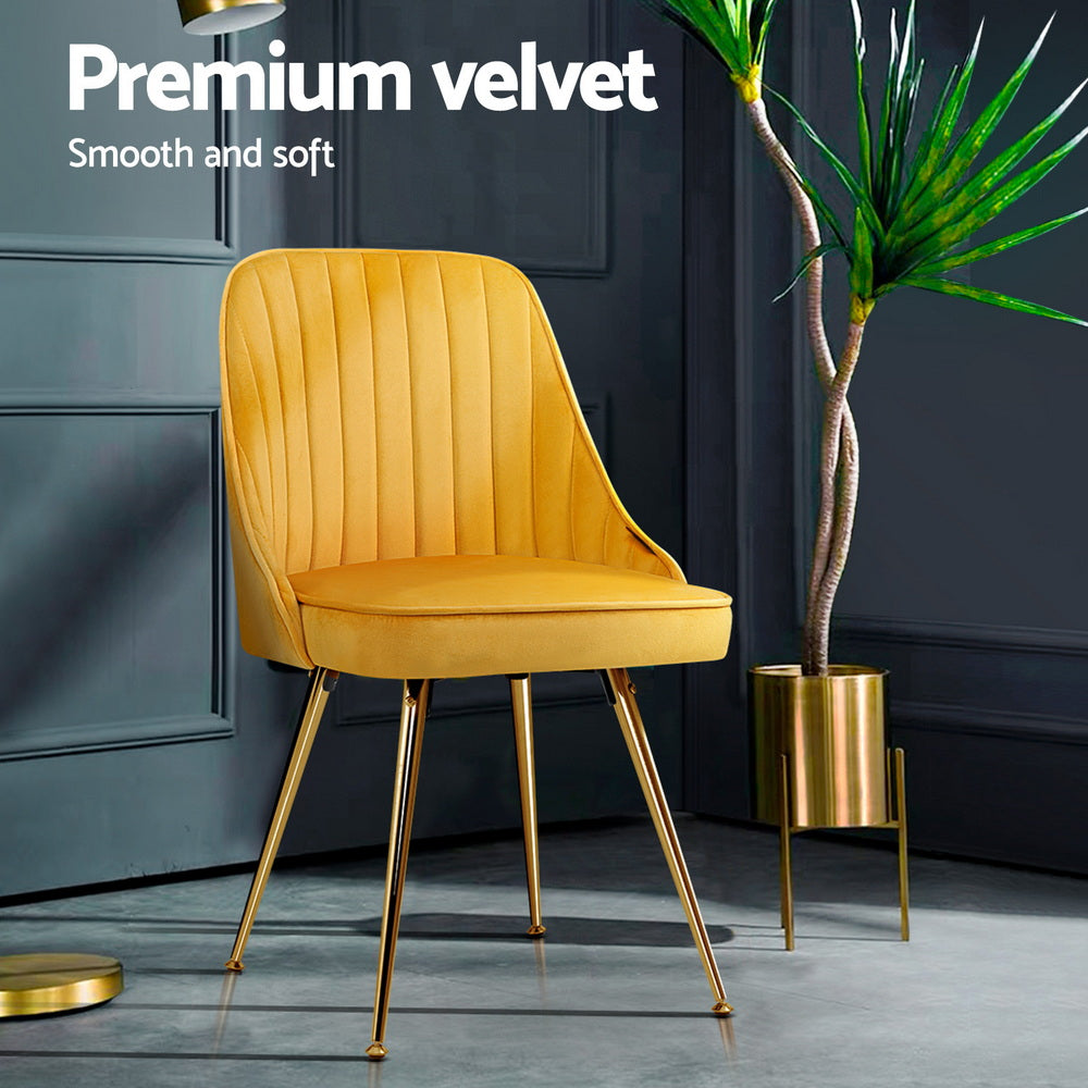 Kody Set of 4 Dining Chairs Velvet Channel Tufted - Yellow