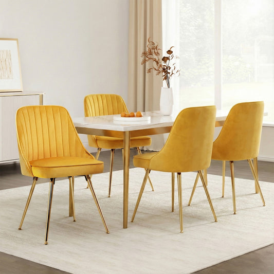 Kody Set of 4 Dining Chairs Velvet Channel Tufted - Yellow