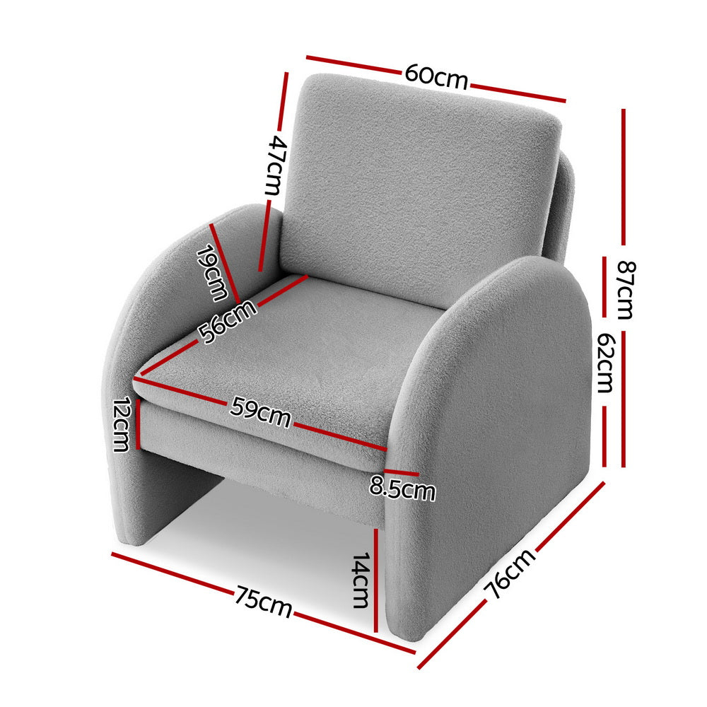 Mairead Armchair Accent Chair Lounge Tub Sofa Couch Curved Arm Seat Boucle - Grey