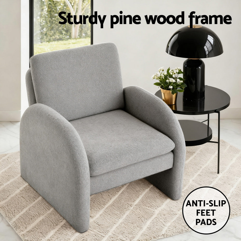 Mairead Armchair Accent Chair Lounge Tub Sofa Couch Curved Arm Seat Boucle - Grey