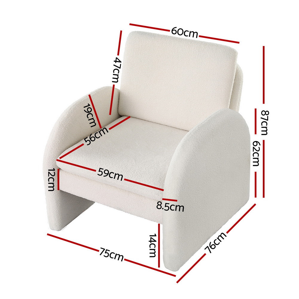 Musette Armchair Accent Chair Lounge Tub Sofa Couch Curved Arm Seat Boucle - White
