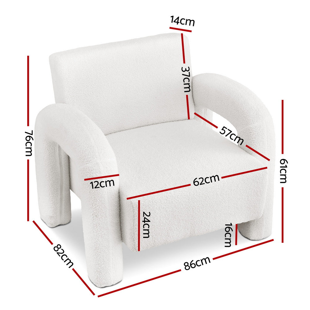 Moriah Armchair Accent Chair Lounge Sofa Couch Curved Seat Boucle - White